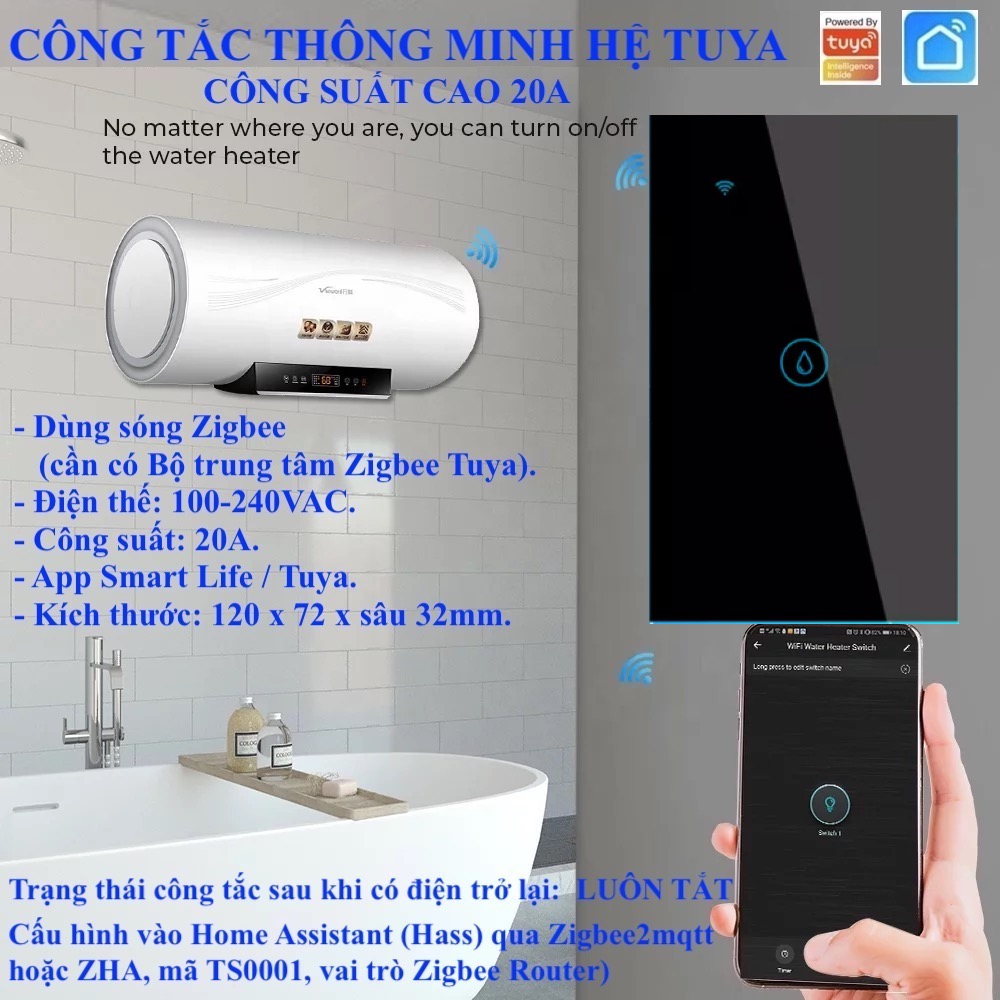 Công tắc thông minh công suất cao 20A / 40A, App Smart Life / Tuya Smart / Home Assistant  -