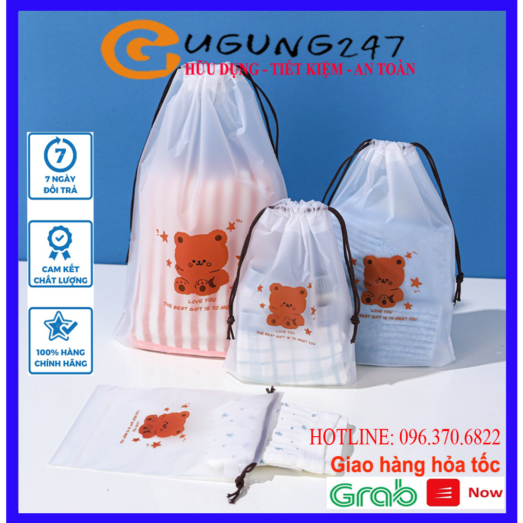 (IN HÌNH, LOGO) Túi dây rút Peva đựng đồ trang điểm, quần áo, giày trong suốt