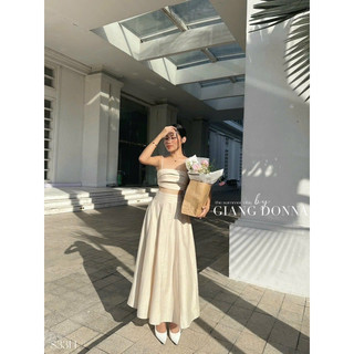 Set áo croptop hai dây kèm chân váy midi
