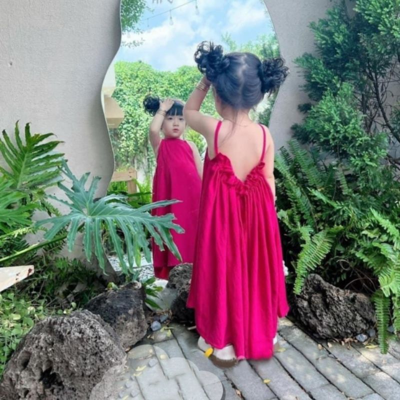 Váy  maxi rút sau xinh điệu bé gái