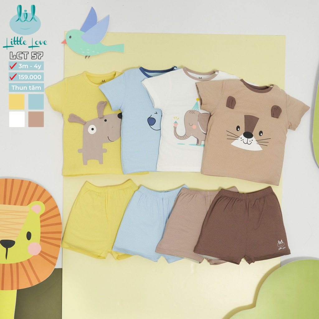 Bộ quần áo cộc tay hãng Lil chất thun tăm siêu mát 4 màu cho bé trai bé gái từ 3 tháng đến 4 tuổi