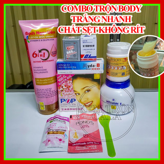 Combo kem tự trộn dưỡng kích trắng body Bạch Ngọc Liên 6in1 và các loại kem mix trắng cấp tốc body không bết dính