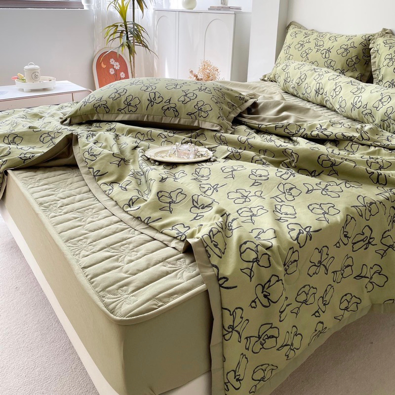 Bộ Drap Cotton Thô 5 Món Mền Ga Chần Bo Chun Tiện Lợi