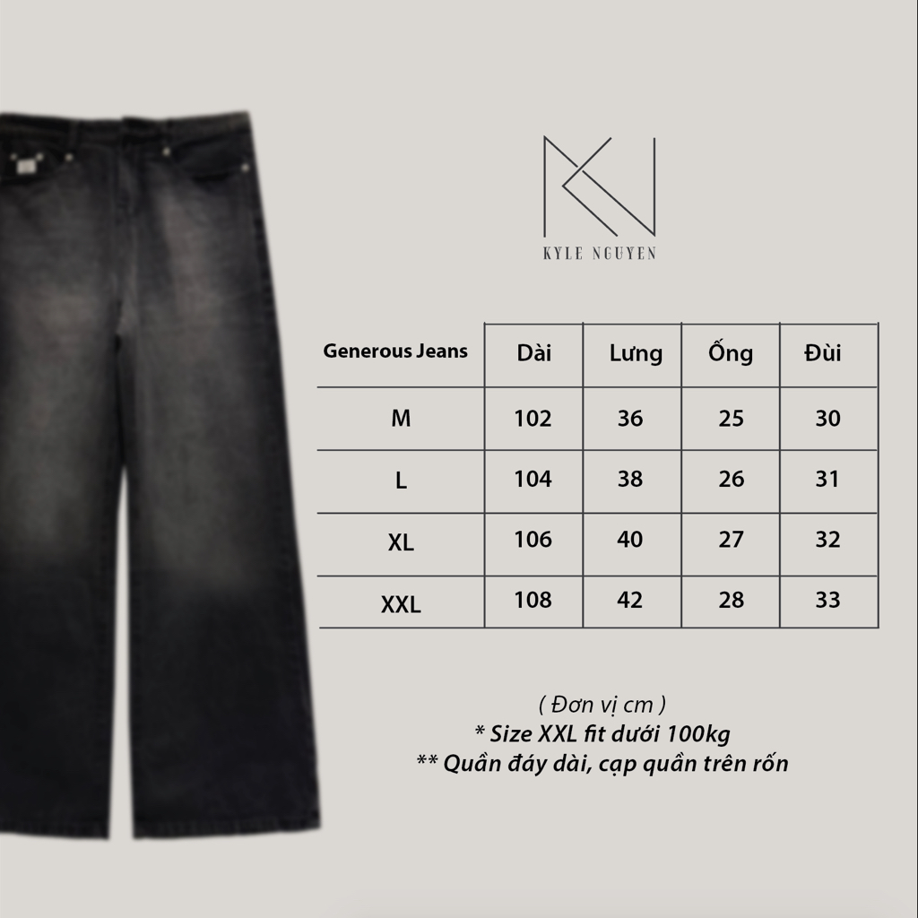 Quần Jeans ống rộng _ Đen wash xám _ Generous Jeans’s KN