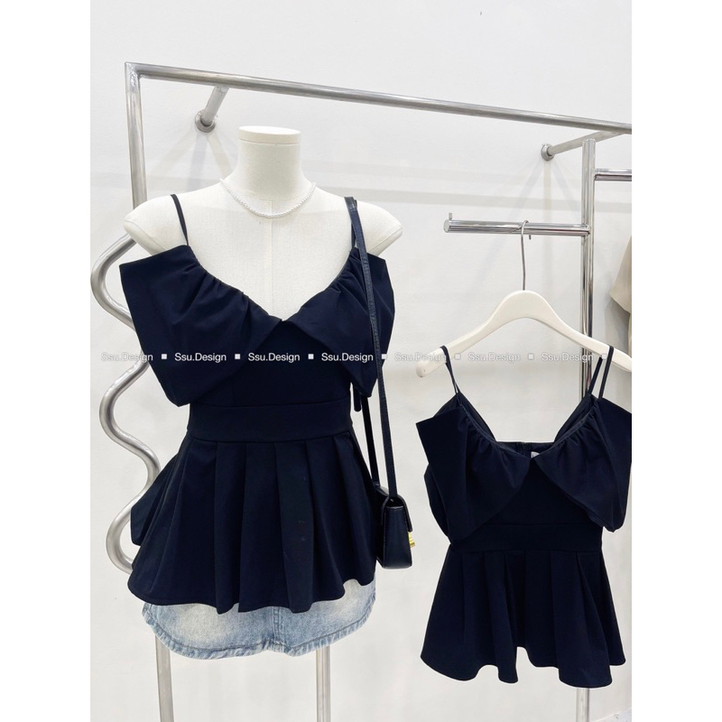 Áo hai dây thiết kế cao cấp có khoá sau cổ V bèo dưới có ảnh thật - hàng có sẵn