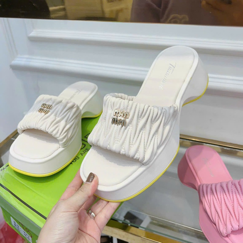 Dép miu quai nhún ngang đế cao 5cm fullbox hàng quảng châu