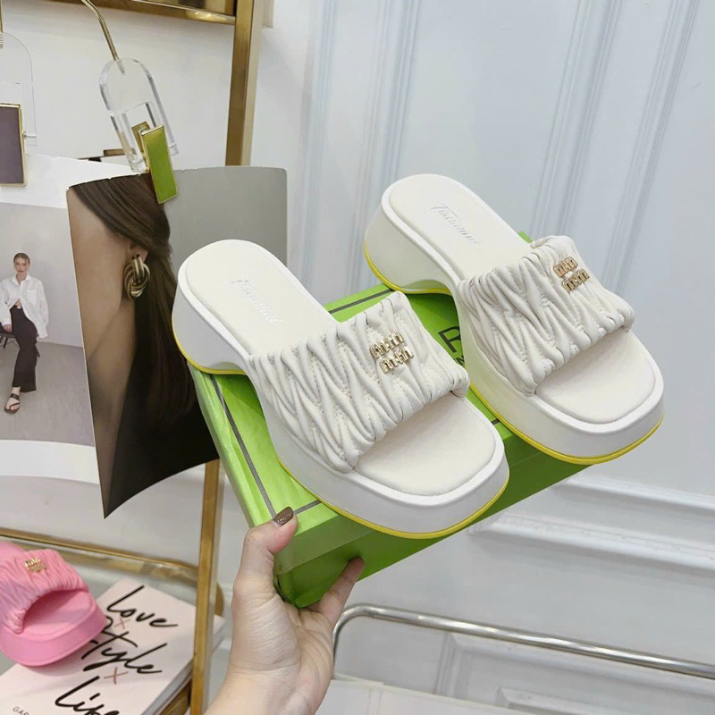 Dép miu quai nhún ngang đế cao 5cm fullbox hàng quảng châu