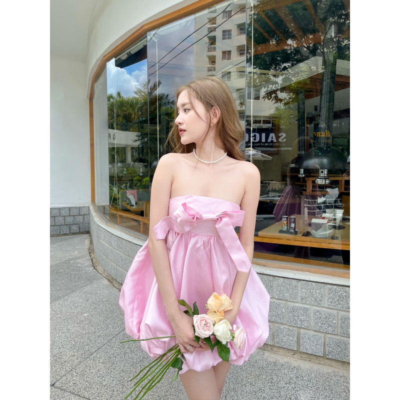 Đầm tiểu thư nơ hồng cúp ngực babydoll Barbie Dress