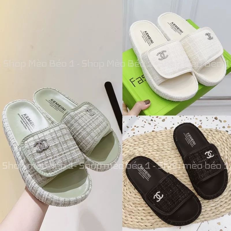 Dép lê quai dán chaneo chất liệu dạ êm nhẹ hàng quảng châu loại 1