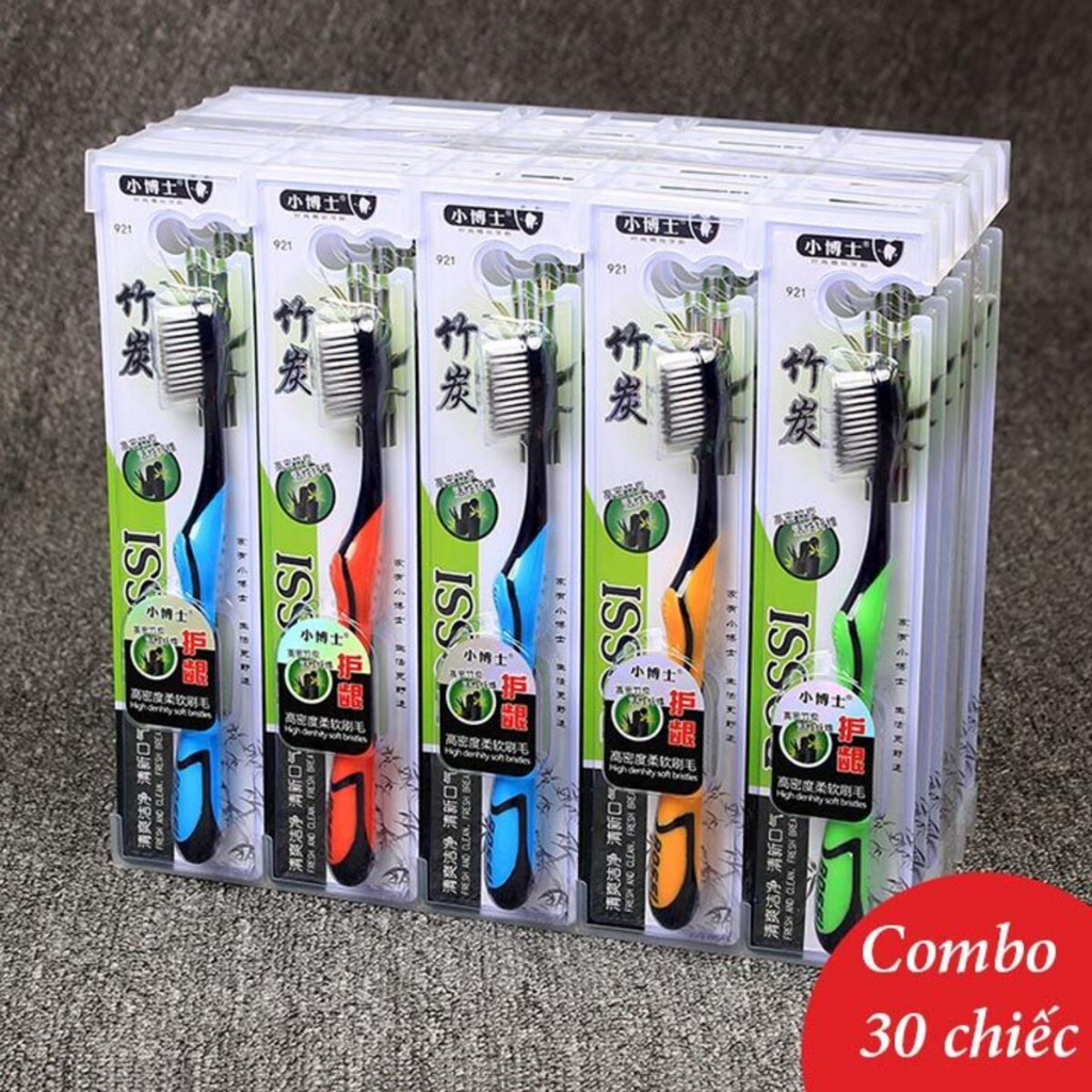 Hộp 30 cái Bàn Chải Đánh Răng Than Tre Hoạt Tính Bossi Hàn Quốc - Hàng loại 1