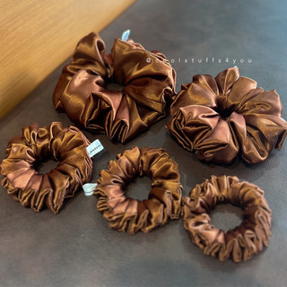 Buộc tóc scrunchies màu nâu đất vải lụa cao cấp đủ size