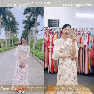 Áo dài cách tân nữ voan hoa nổi tay lỡ tk61