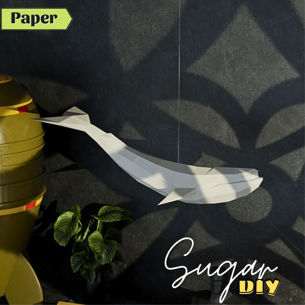 Cá voi 70cm - Mô hình giấy DIY màu trắng