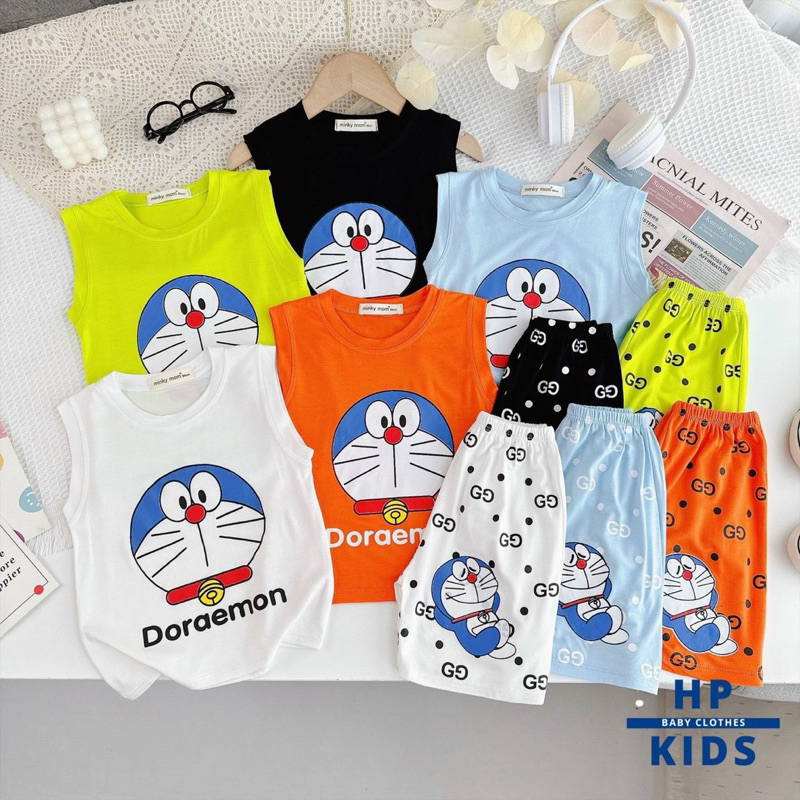Bộ ba lỗ Size 90 - 150 (9-27kg) DOREAMON quần in cute thun lạnh Minky Mom cho mùa hè nắng nóng