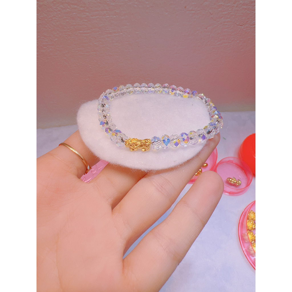 Vòng tay Ph.Lê trắng kết hợp charm 24 kk - lung linh- TamiaJewe