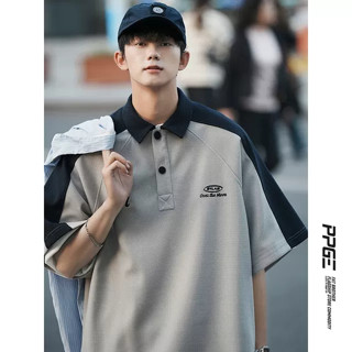 Áo POLO unisex phối màu tay lỡ, from rộng thêu logo ngực phong cách thời trang hàn quốc dành cho nam và nữ.