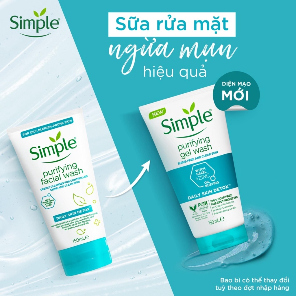 Sữa Rửa Mặt Simple Purifying Gel Wash Kiềm Dầu Ngừa Mụn 150ml