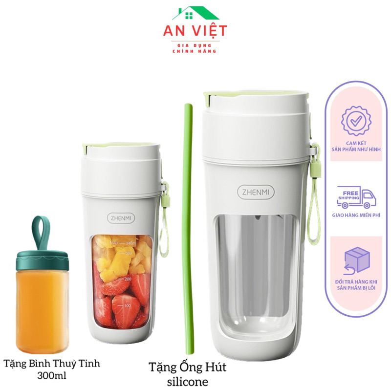 Máy xay sinh tố cầm tay mini đa năng ❤ZHENMI 10 lưỡi Tặng kèm ống hút❤ máy xay cầm tay thịt đá Bảo Hành 6T [Loại 1]