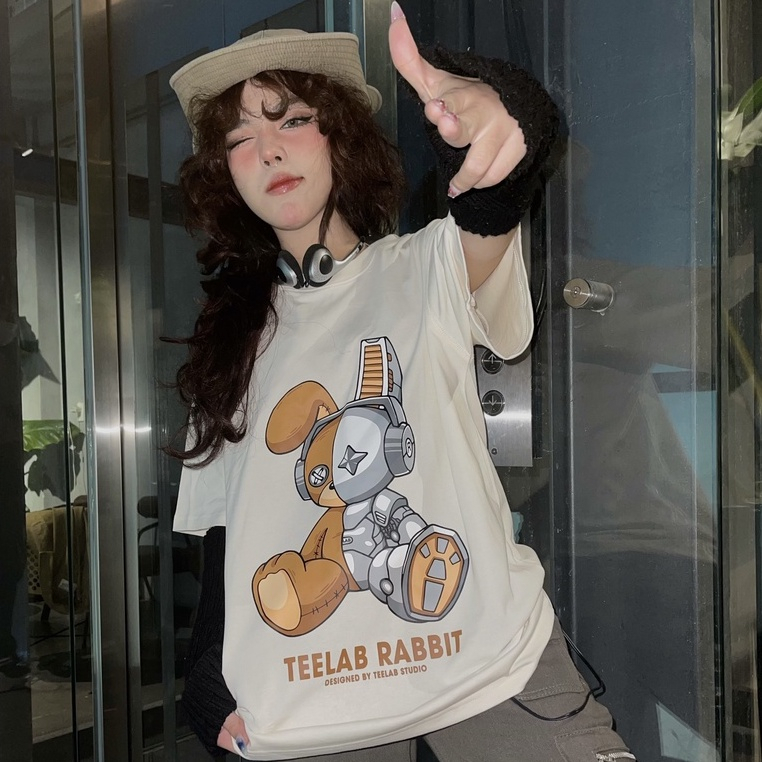 Áo Thun Teelab Local Brand Unisex Cyborg Rabbit Nam Nữ Chất Liệu Cotton, Áo Phông Tay Lỡ Unisex Form Rộng