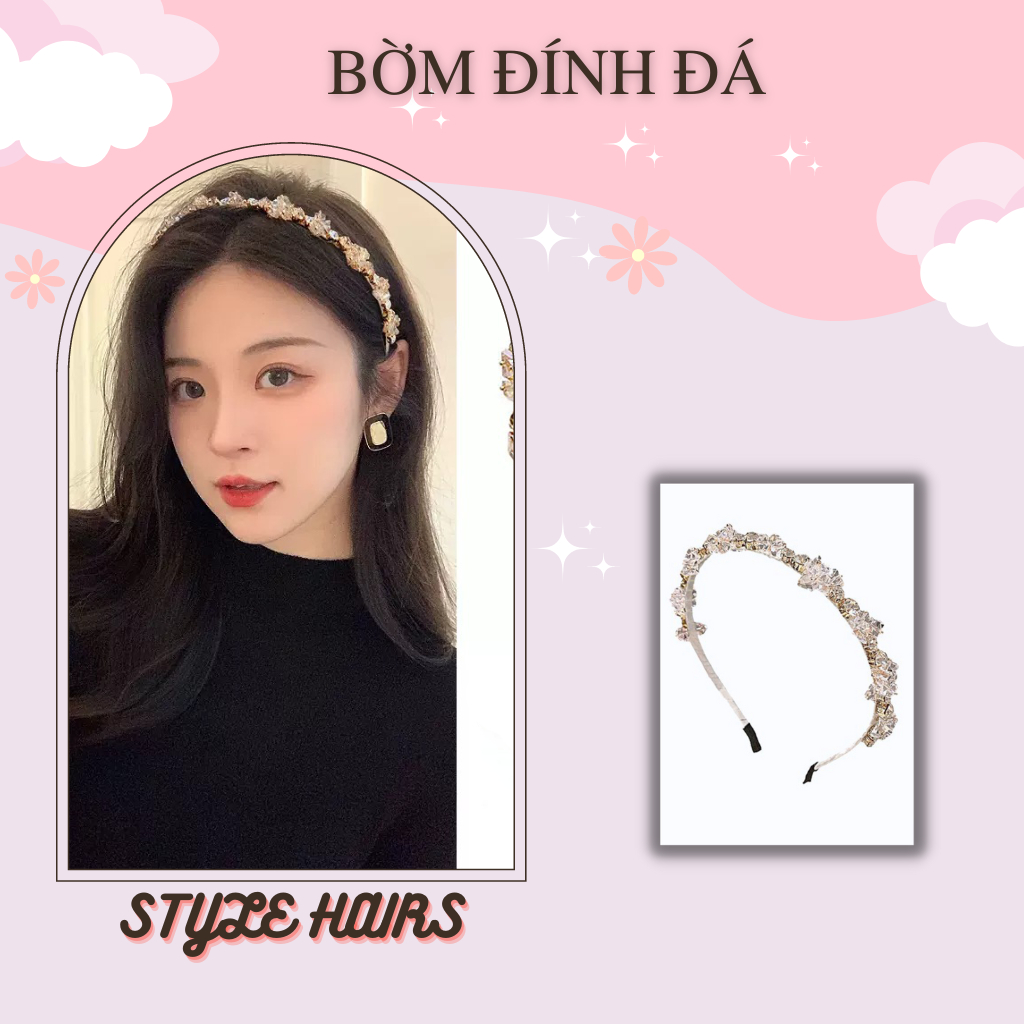 Bờm cài tóc pha lê đá lấp lánh nổi bật-Băng đô cài tóc đính đá lấp lánh bờm tóc đính đá xinh phong cách Hàn Quốc