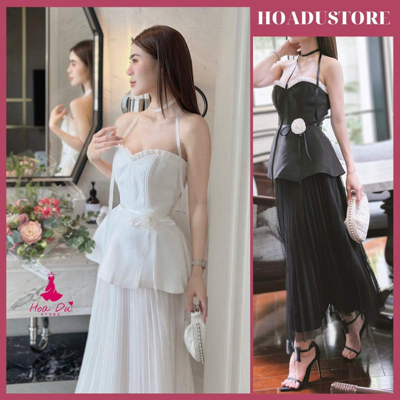 Flora Set Áo Cup Kèm Hoa Phối Chân Váy Lưới Dập Ly Cho Nàng Đi Tiệc Sang Chảnh