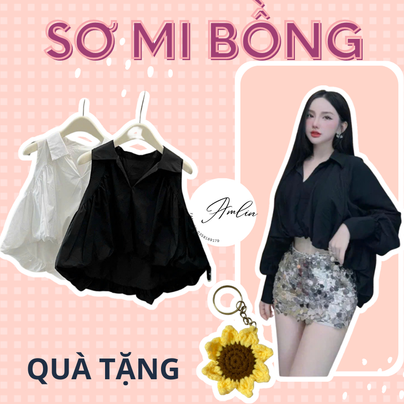 Áo sơ mi sát nách (dài tay) thân bồng 2 lớp cổ V vạt tôm siêu hot