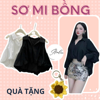 Áo sơ mi sát nách thân bồng 2 lớp cổ V vạt tôm siêu hot