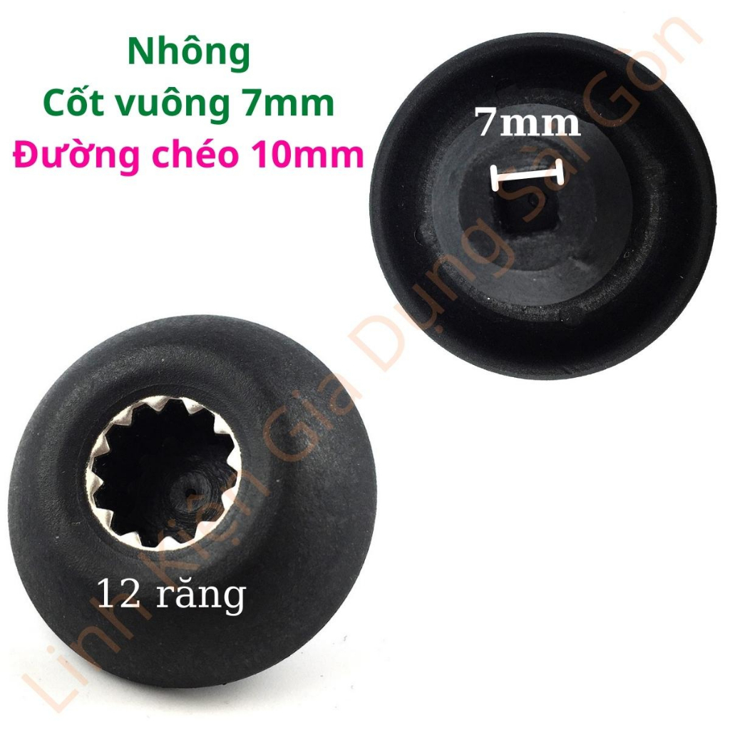 Nhông motor máy xay sinh tố công nghiệp, vấu bằng nhựa và kim loại, 12 khía, bánh răng rãnh và cốt vuông nhựa, inox