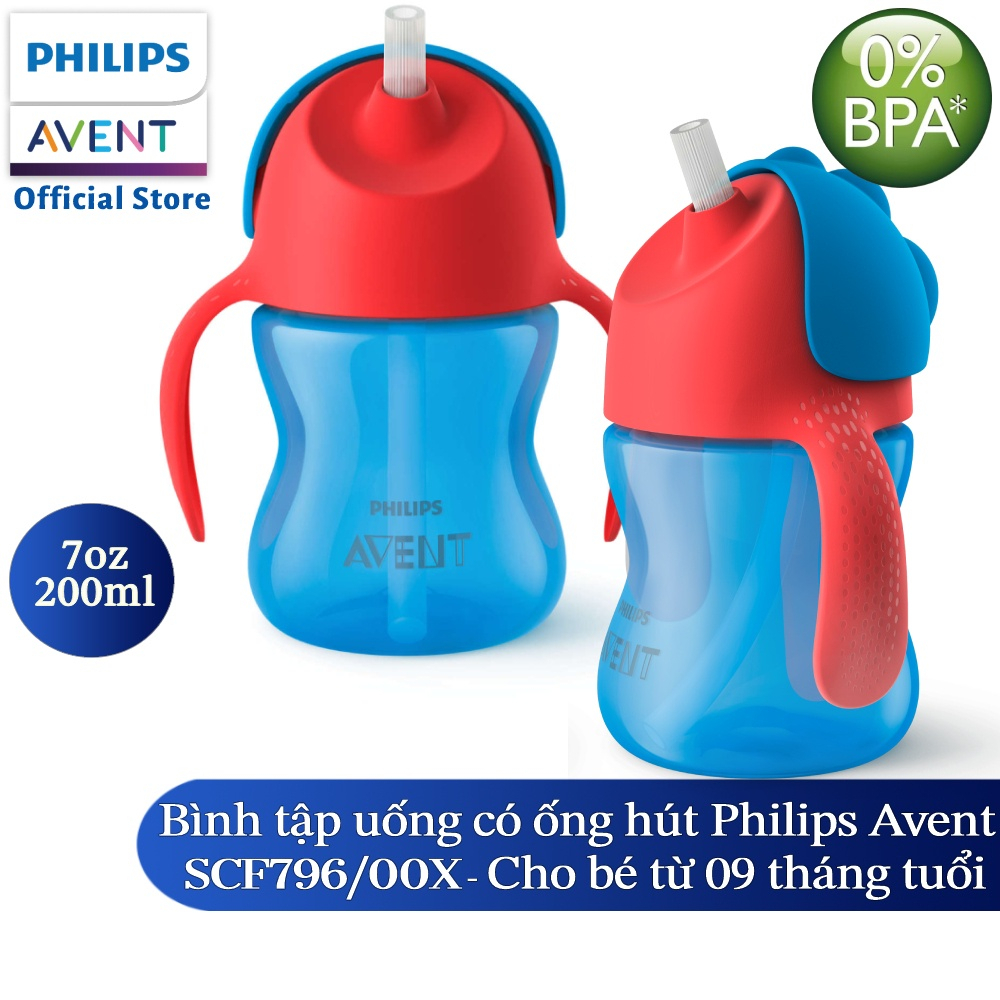 Bình tập uống Philips Avent có ống hút 200ml cho bé từ 9 tháng SCF796/00
