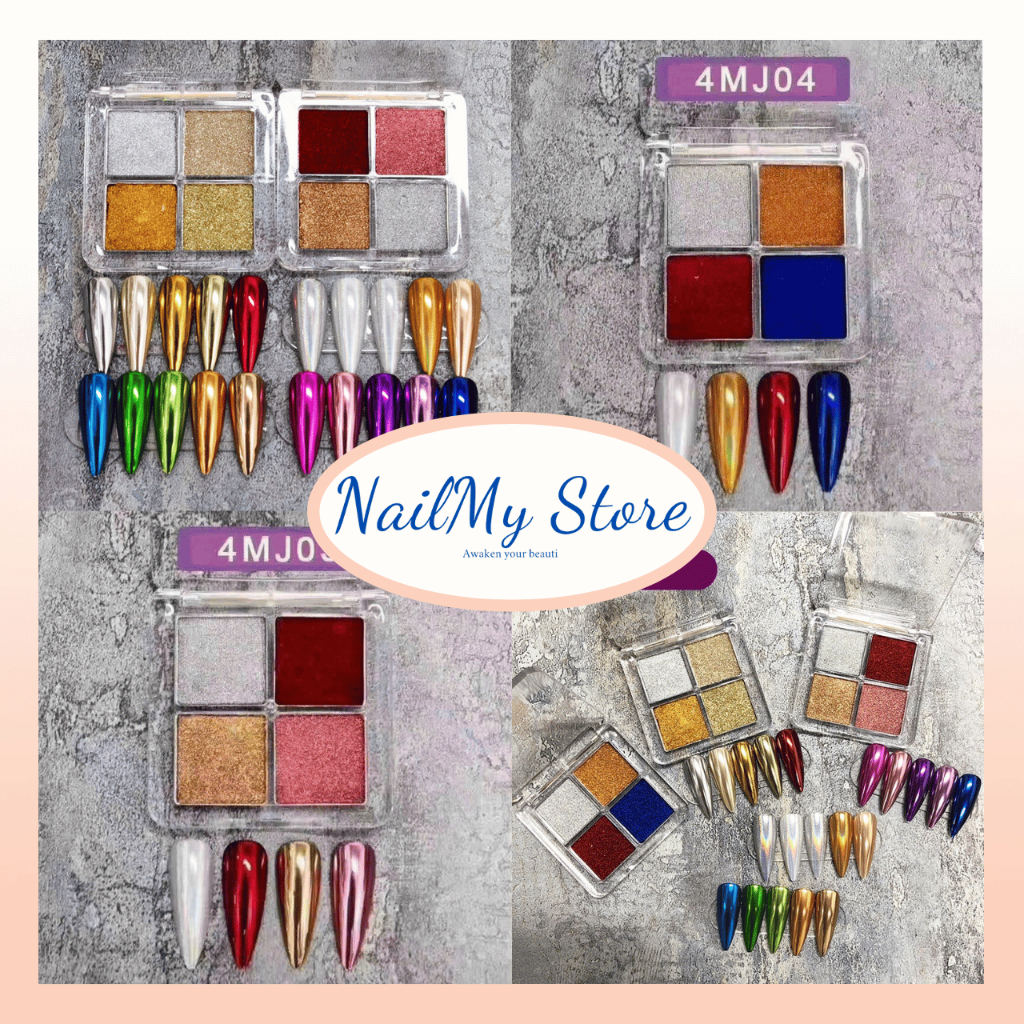 Tráng gương nail dạng nén, hộp 4 ô tráng gương ánh trai nhiều màu đẹp