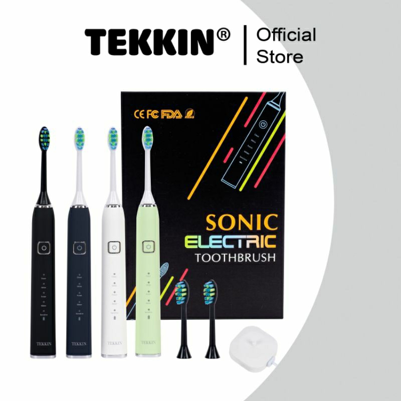 Bàn chải đánh răng điện cao cấp TEKKIN SONIC TI-818 rung cực mạnh 5 chế độ chống nước tặng đế sạc đầu bàn chải thay thế