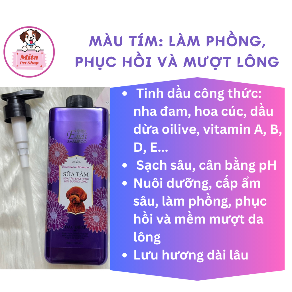 Sữa tắm Essential Endi 500ml Chuyên Dụng Cho Từng Loại Lông Chó Mèo