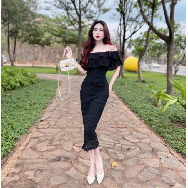 Váy đen dự tiệc ôm body trễ vai sang chảnh