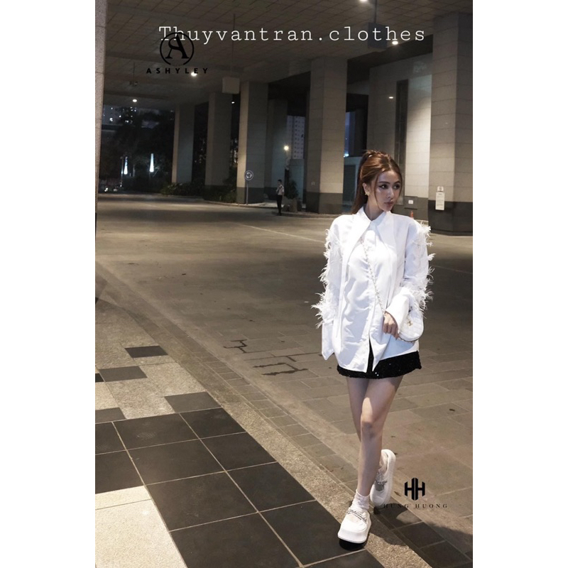 Set áo sơ mi phối tay rua mix chân váy kim sa siêu phẩm Áo sơ mi thô mềm đẹp, phối vạt dài chuẩn mẫu, tay