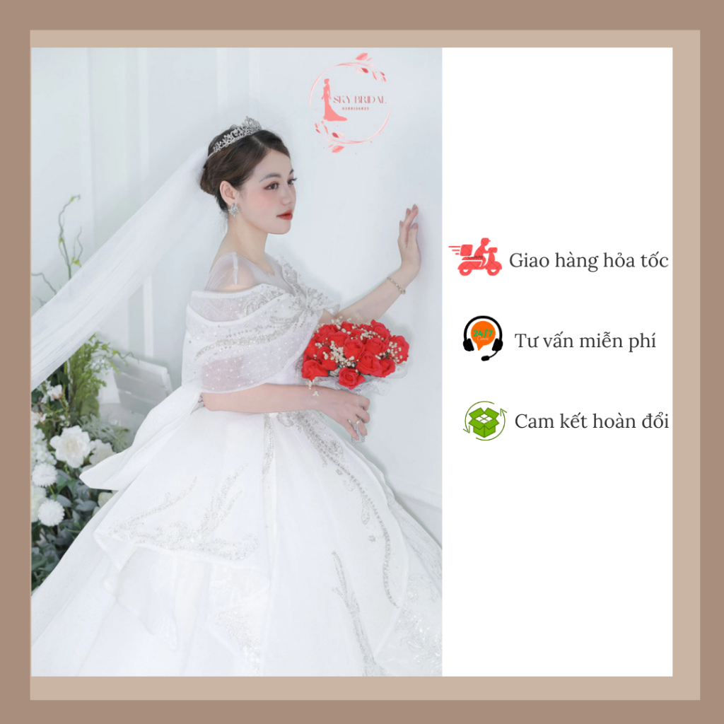 SKY Bridal Váy cưới cô dâu Xoài Non, váy tùng siêu to sang trọng lấp lánh