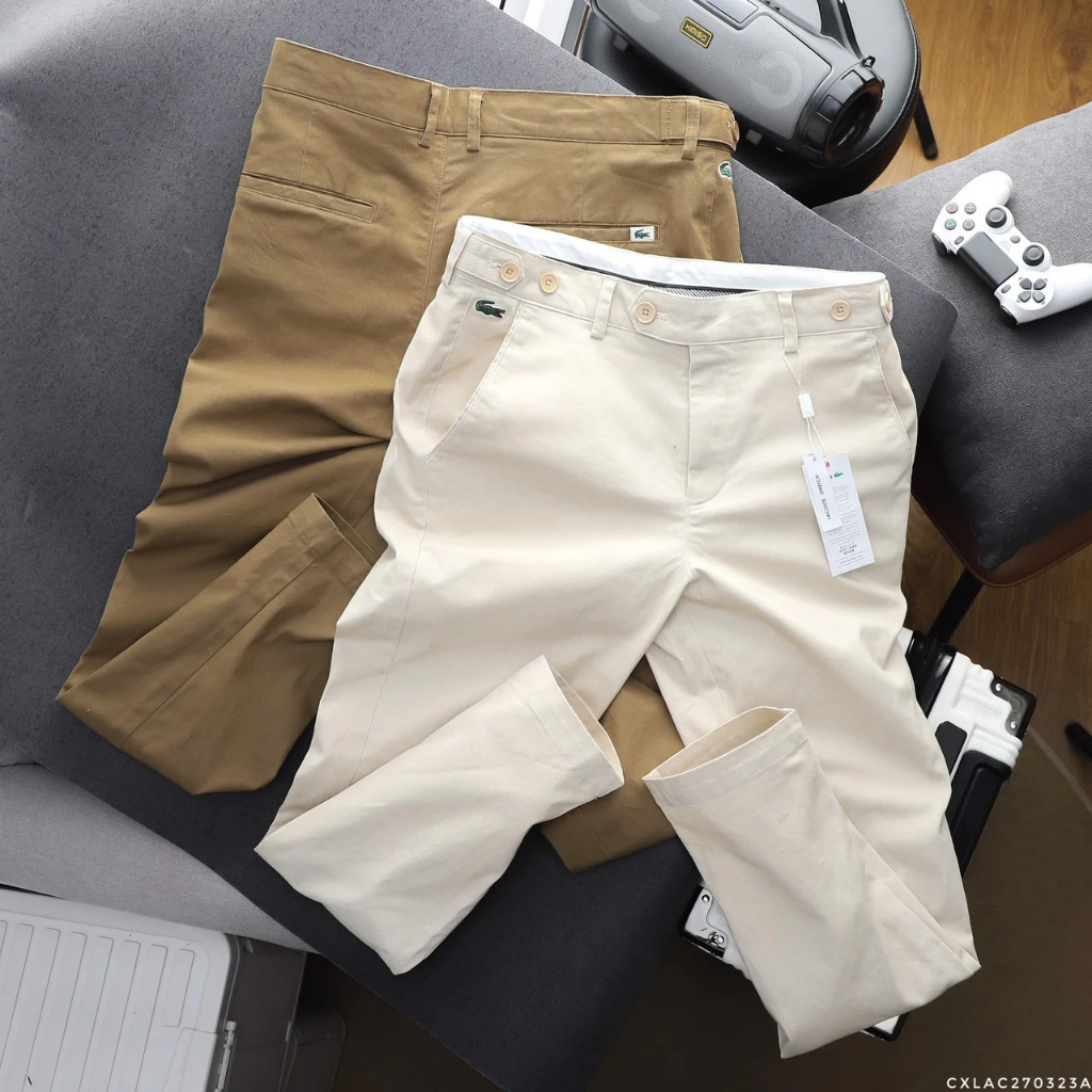 Quần Kaki Nam CHỈNH NÚT LACOSTE 5 MÀU Lưng Phối Nút Co Giãn Siêu Nhẹ Dáng Âu Công Sở Có Big Size