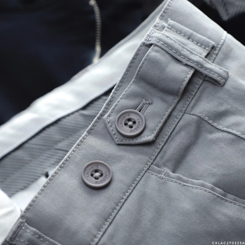 Quần Kaki Nam CHỈNH NÚT LACOSTE 5 MÀU Lưng Phối Nút Co Giãn Siêu Nhẹ Dáng Âu Công Sở Có Big Size