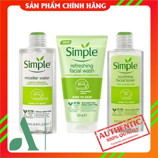 Bộ mỹ phẩm Simple 3 sản phẩm làm sạch, cân bằng da ( tẩy trang + sữa rửa mặt + toner)
