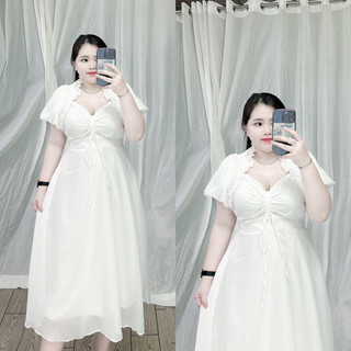 [Bigsize 60-85kg] Đầm rút voan tay bí