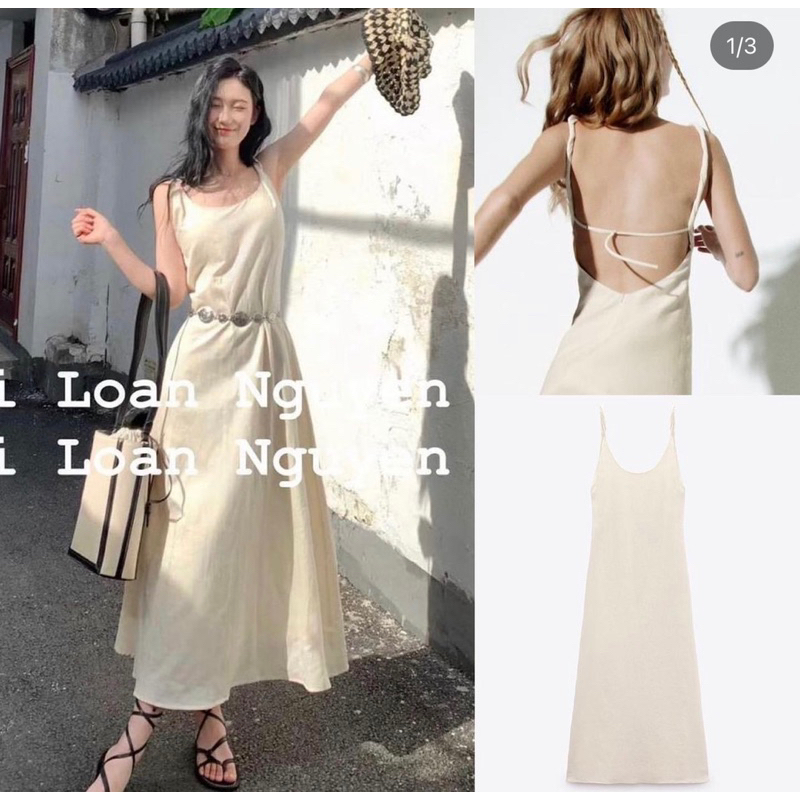 Đầm hai dây trắng hở lưng hàng TQ