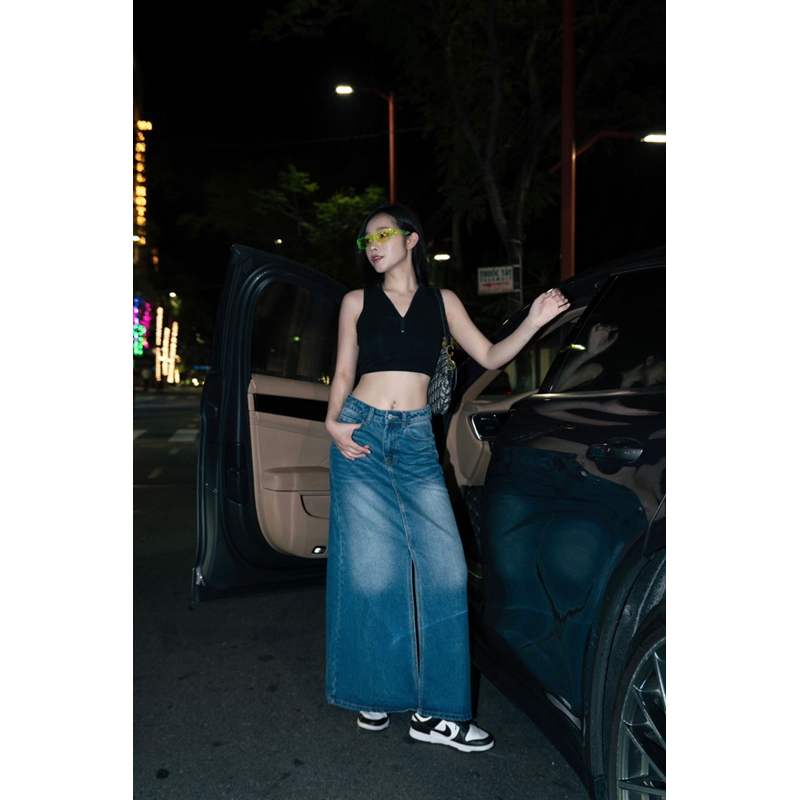 VJ034 Váy denim dài chữ A