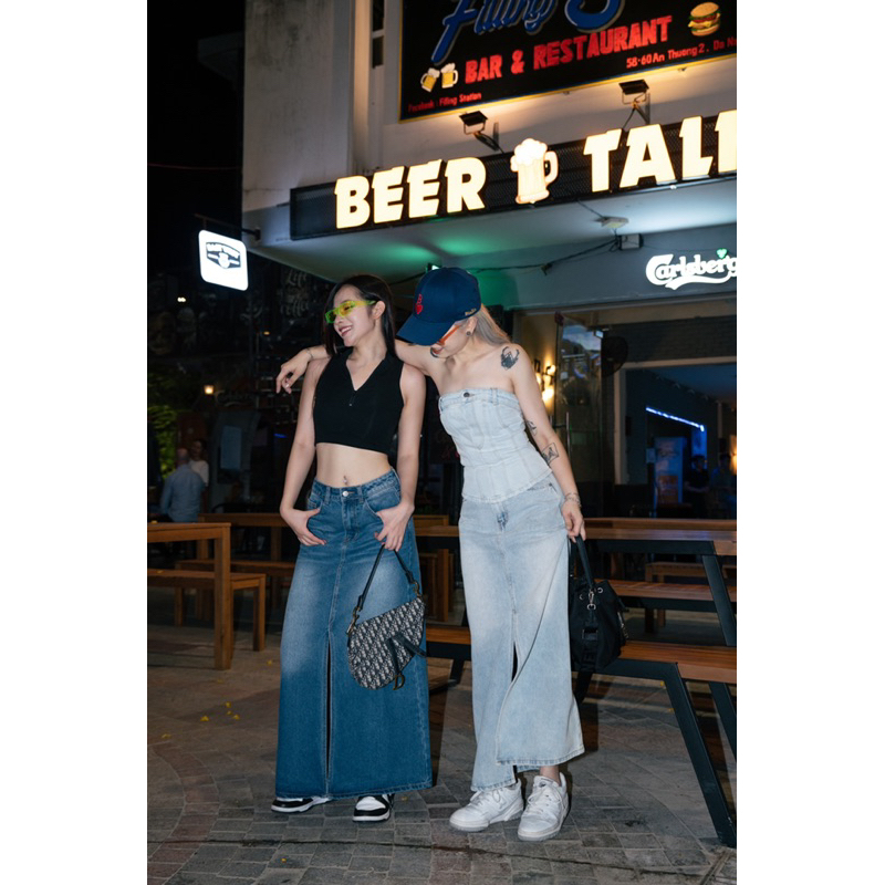 VJ034 Váy denim dài chữ A