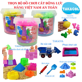 Combo 3 xô cát động lực an Takacol kèm nhiều khuôn chơi, phao chơi cát, xẻng xúc cát, ô tô xúc cát