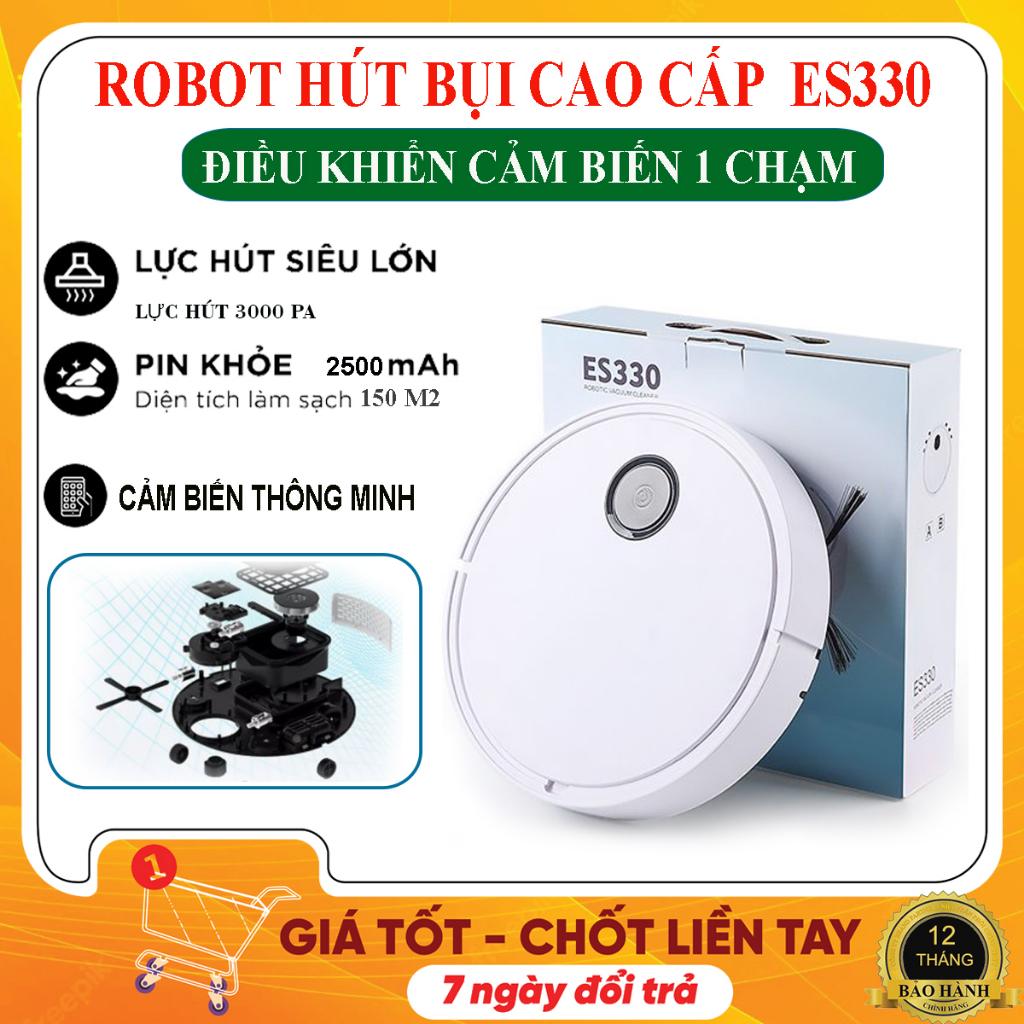 Máy Lau Nhà, Robot Lau Nhà Thông Minh ES330, Cảm Biến 1 Chạm, Lực Hút Mạnh Mẽ, Pin Trâu !