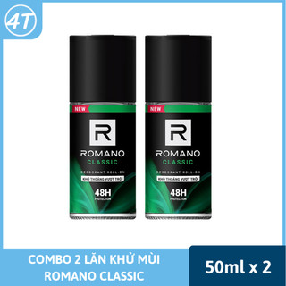  Combo 2 lăn khử mùi Romano Classic 50ml - Bộ 2 chai lăn ngăn mùi nam hương nước hoa kháng khuẩn ngăn đổ mồ hôi nách 