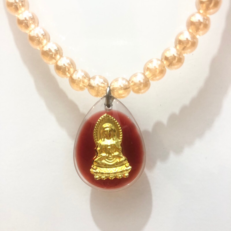 Vòng cổ hạt đá màu vàng phối mặt phật Quan Âm, dây chuyền đá phong thủy sang trọng, quý phái, bình an