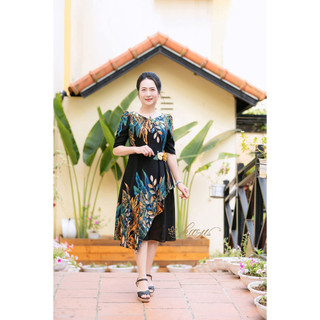 Váy trung niên/ Đầm trung niên DV30 lụa mango hoa eo