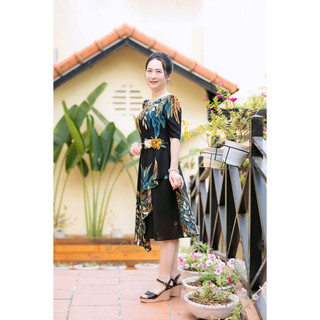 Váy trung niên/ Đầm trung niên DV30 lụa mango hoa eo
