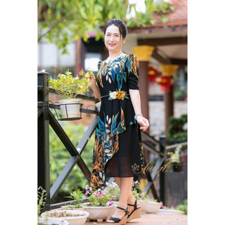 Váy trung niên/ Đầm trung niên DV30 lụa mango hoa eo