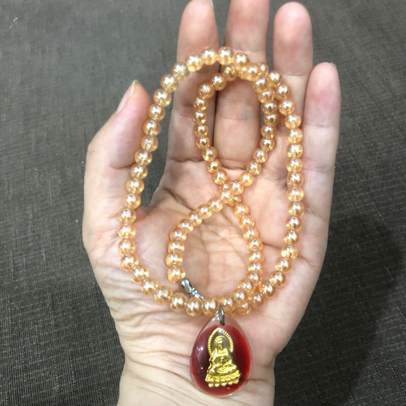 Vòng cổ hạt đá màu vàng phối mặt phật Quan Âm, dây chuyền đá phong thủy sang trọng, quý phái, bình an